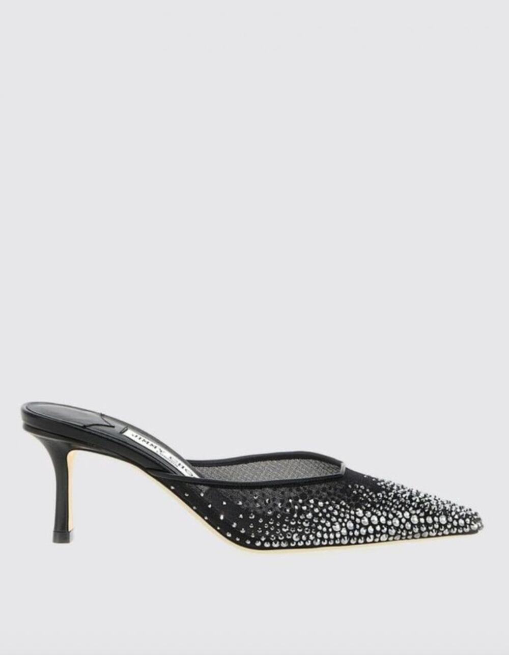 New $1395 Jimmy Choo Womens Black Vivi Crystal Mesh Mules Shoes Size 38